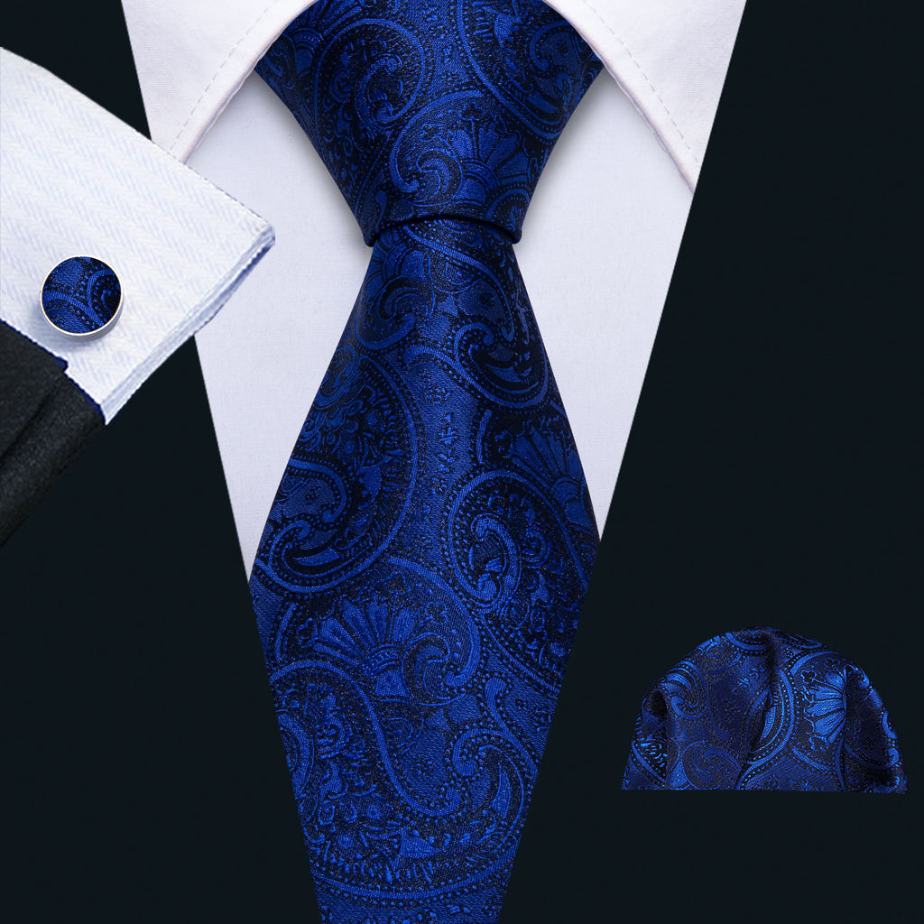 Fanstastic Blue Paisley Tie Pocket Square Cufflinks Set – BarryWang