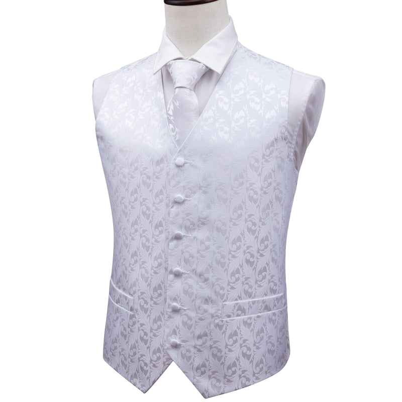 Men's White Silk Vest Necktie Pocket square Cufflinks – BarryWang