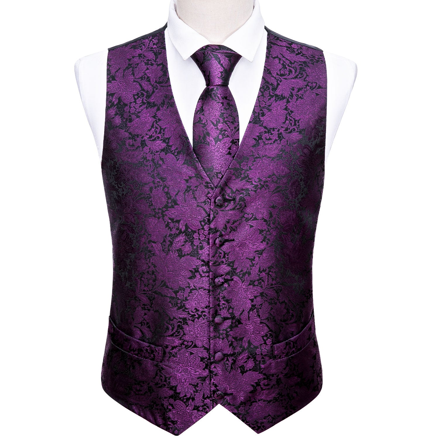 Men's Purple Paisley Silk Vest Necktie Pocket square Cufflinks – BarryWang