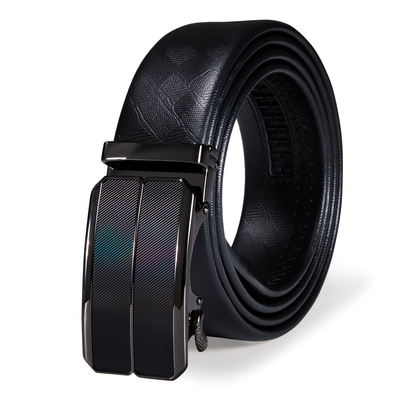 New Black Plaid Metal Buckle Genuine Leather Belt 43 inch to 63 inch, 160cm/63inch