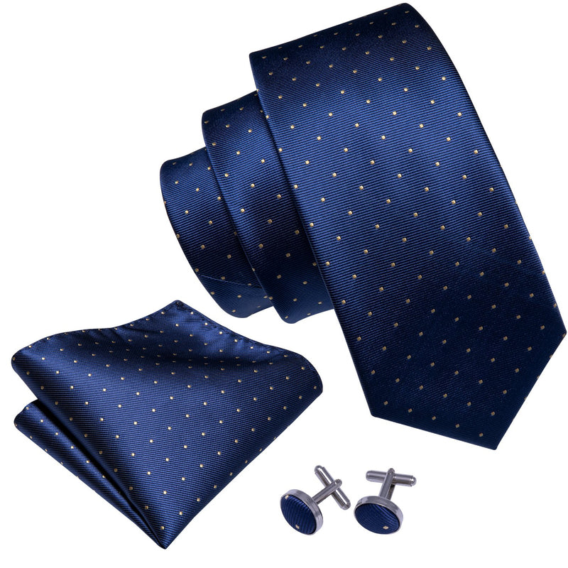 Navy Blue Polka Dot Silk Tie Hanky Cufflinks Set – BarryWang