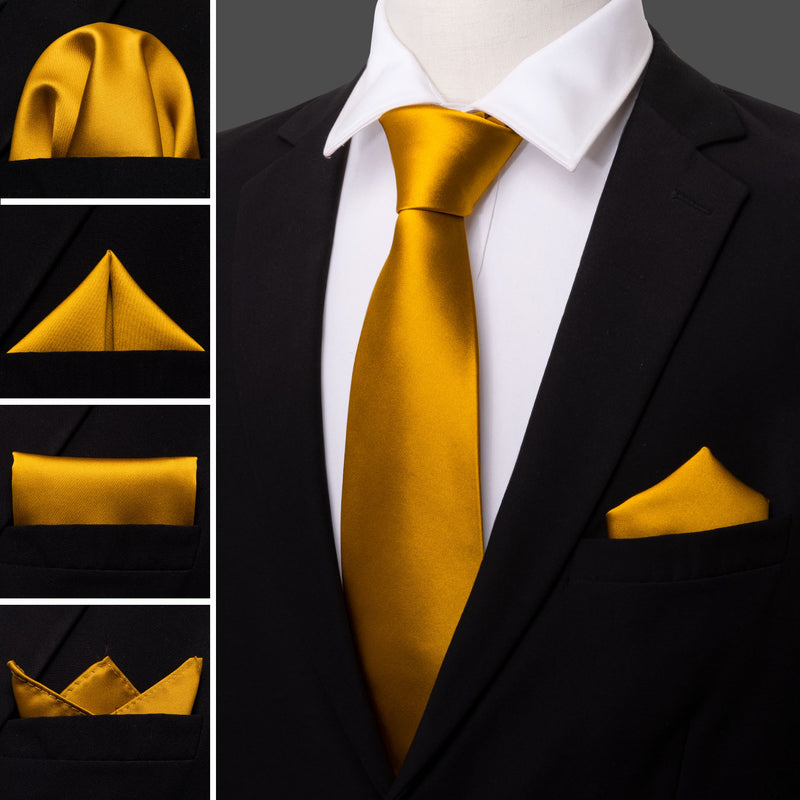 Solid Gold Tie Handkerchief Cufflinks Set