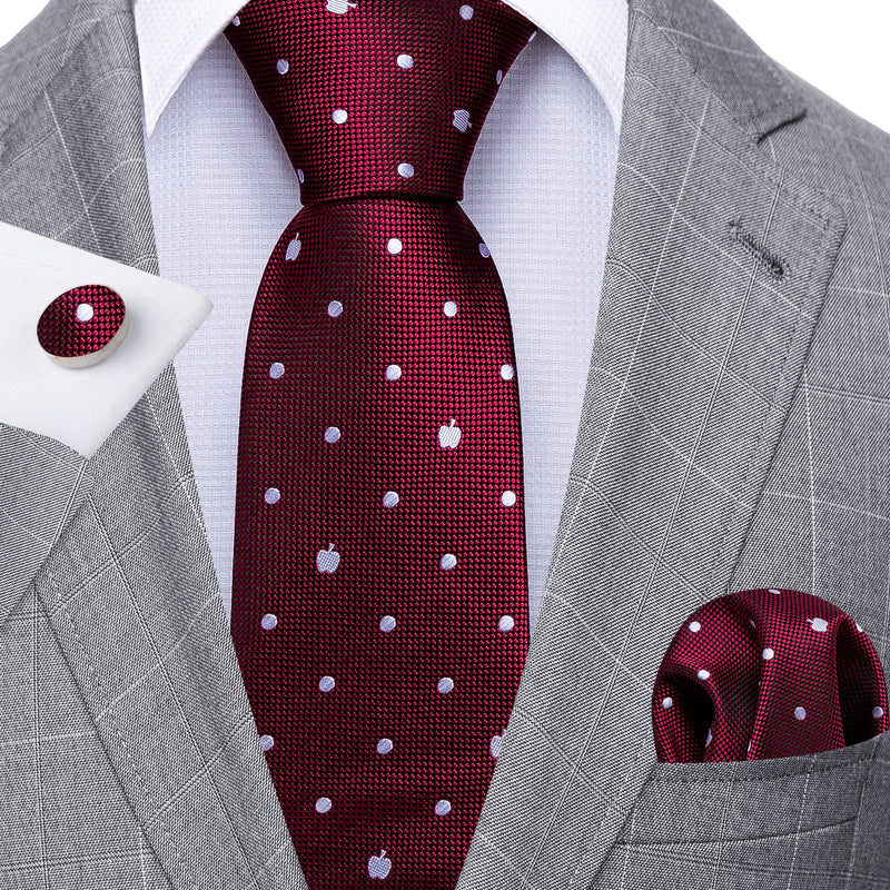 Novelty Red White Solid Silk Tie Hanky Cufflinks Set – BarryWang