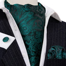 Black Blue Paisley Silk Ascot Handkerchief Cufflinks