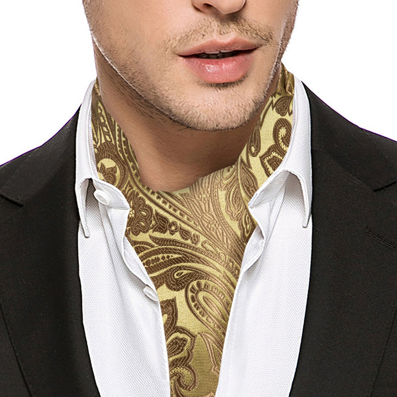 Gold and Brown Paisley Floral Ascot Handkerchief Cufflinks – BarryWang