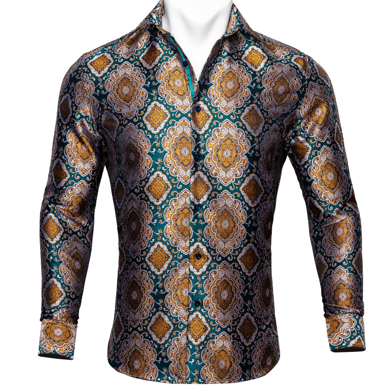 Barry.wang Green Golden Paisley Silk Button Up Shirt – BarryWang