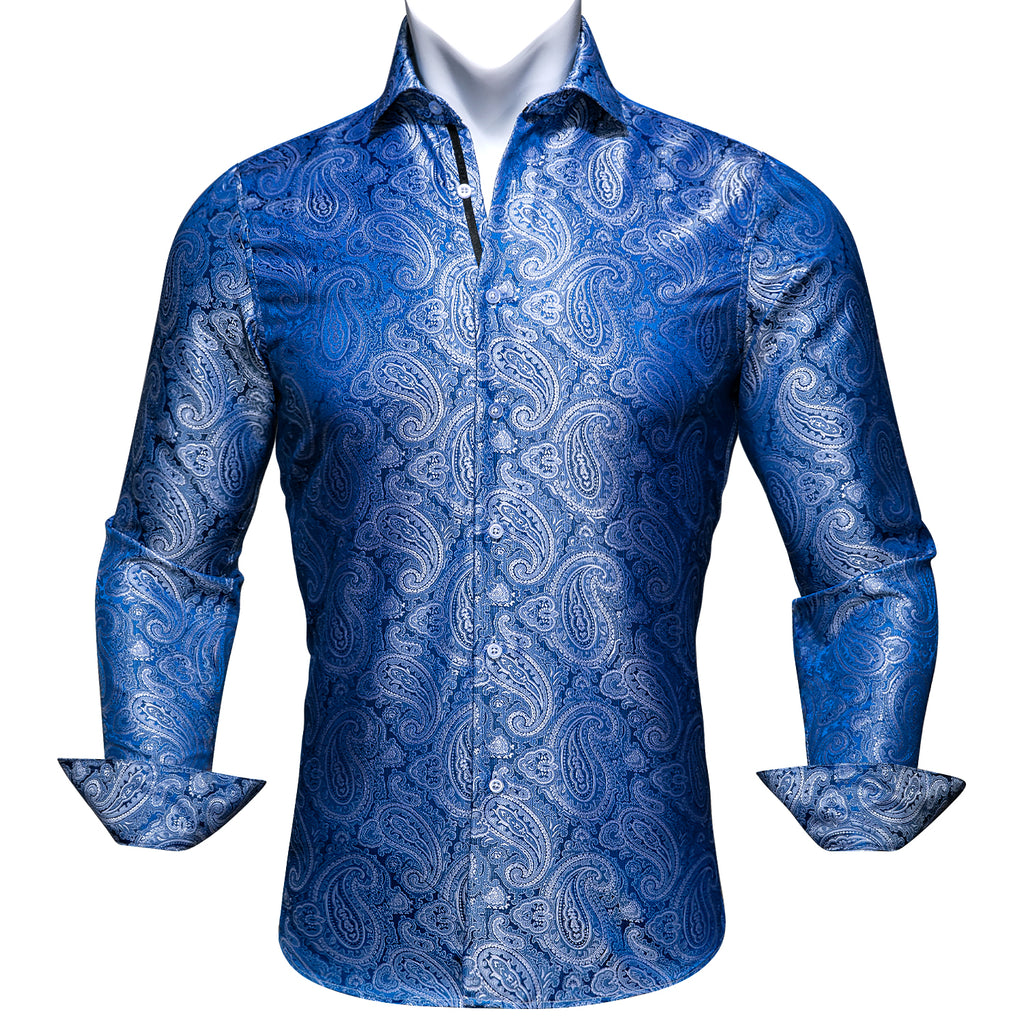 Barry.wang Blue Floral Silk Shirt – BarryWang
