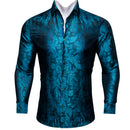 Barry.wang Luxury SteelBlue Paisley Long Sleeves Silk Shirt