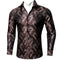 Barry.wang New Red Brown Silk Paisley Tribal Long Sleeve Daily Slim Fit Men's Shirt
