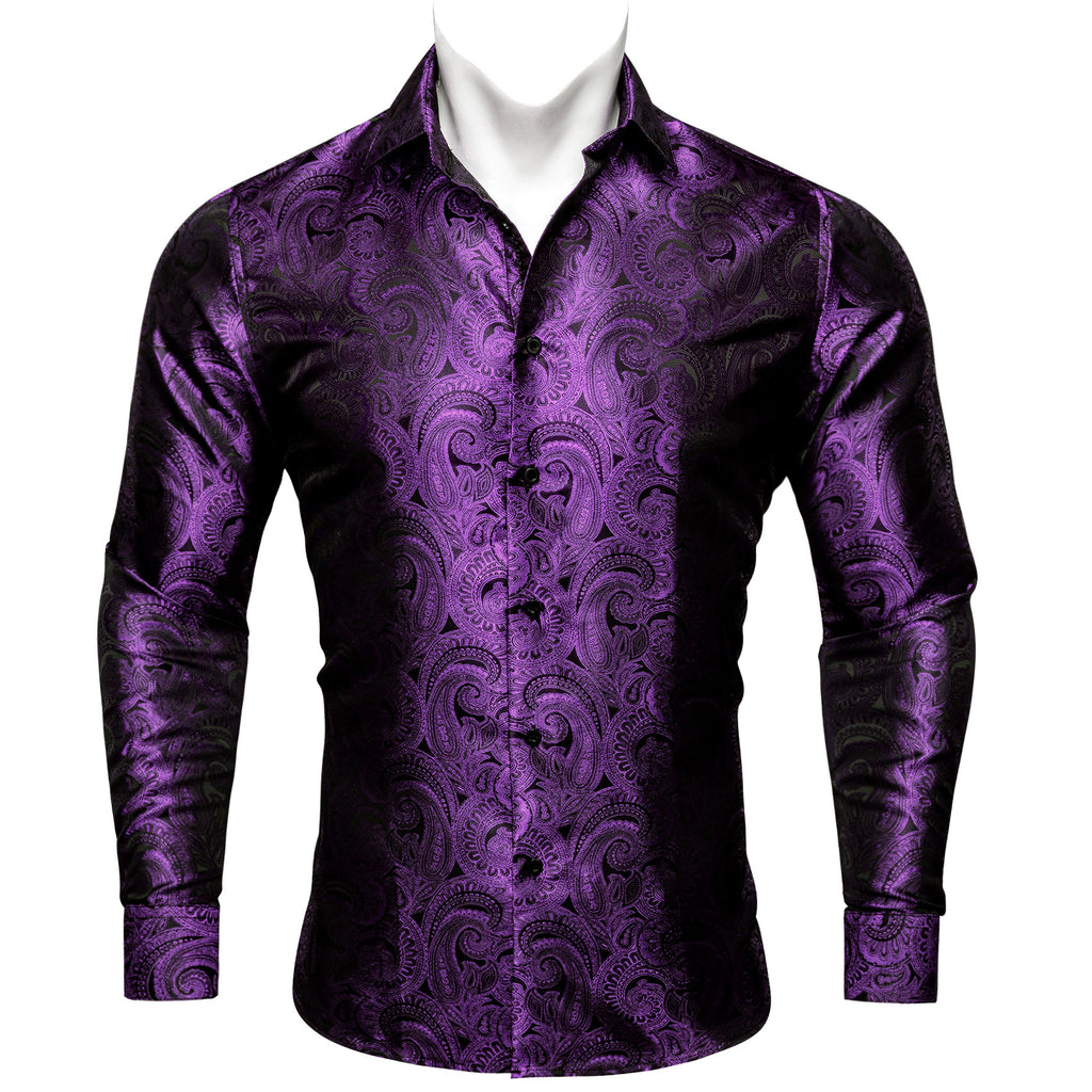 Barry.wang Bright Purple Paisley Silk Men's Shirt – BarryWang