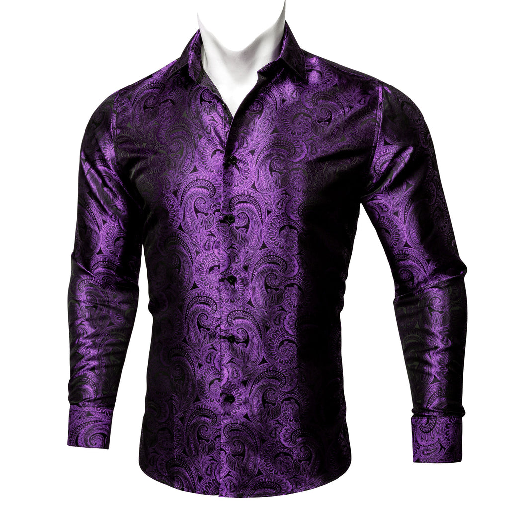 Barry.wang Bright Purple Paisley Silk Men's Shirt – BarryWang