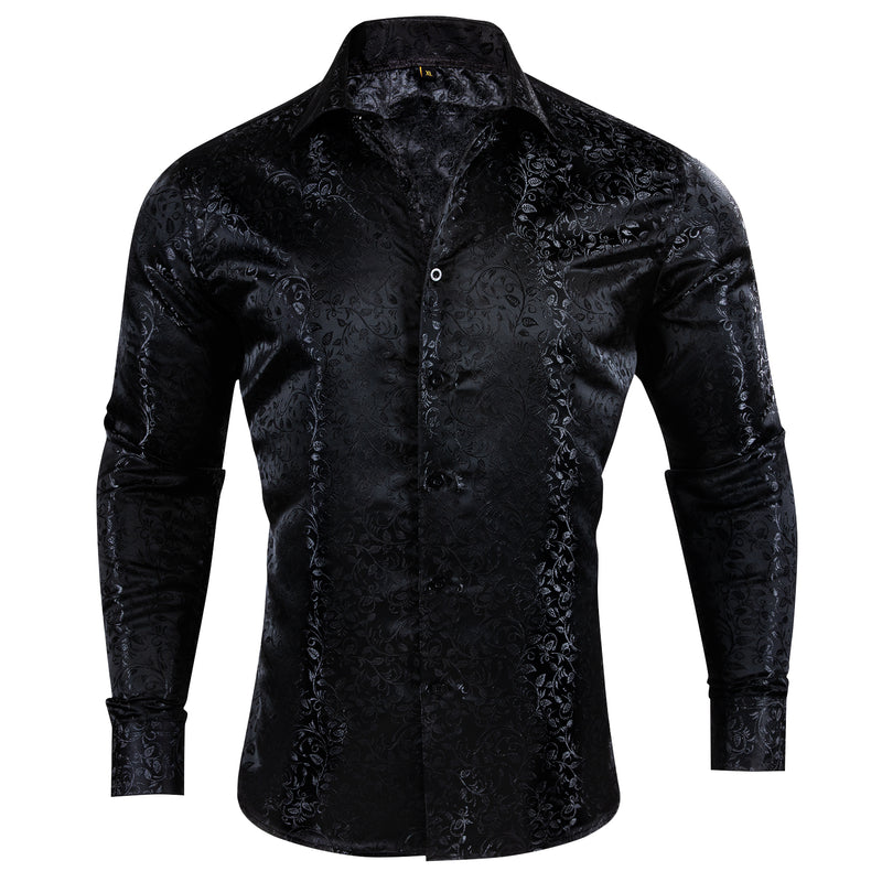 Barry.wang Luxury Black Leaves Floral Silk Shirt – BarryWang