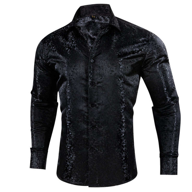 Barry.wang Luxury Black Leaves Floral Silk Shirt – BarryWang