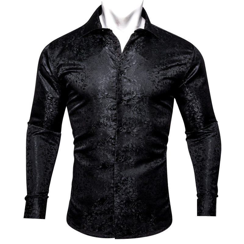 Barry.wang Luxury Black Leaves Floral Silk Shirt – BarryWang