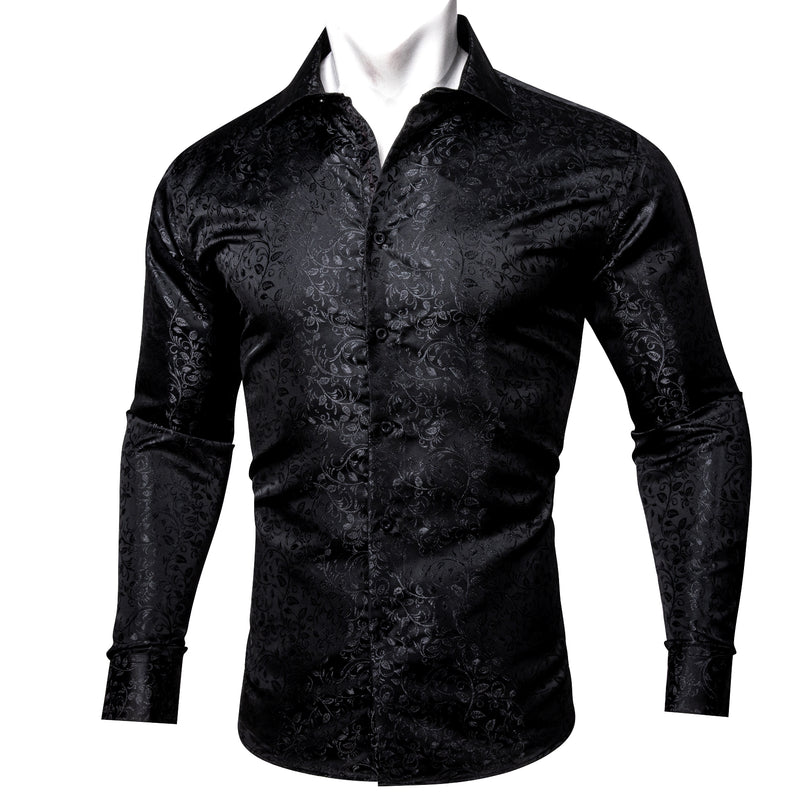 Barry.wang Luxury Black Leaves Floral Silk Shirt – BarryWang