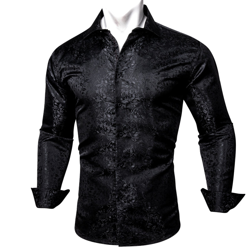 Barry.wang Luxury Black Leaves Floral Silk Shirt – BarryWang