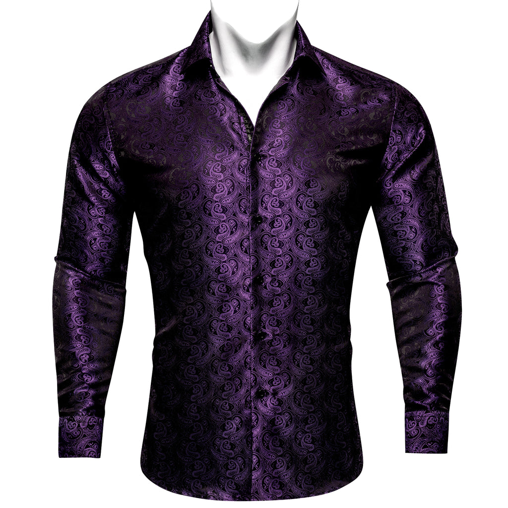 Barry.wang Luxury Amaranth Purpley Paisle Silk Shirt – BarryWang