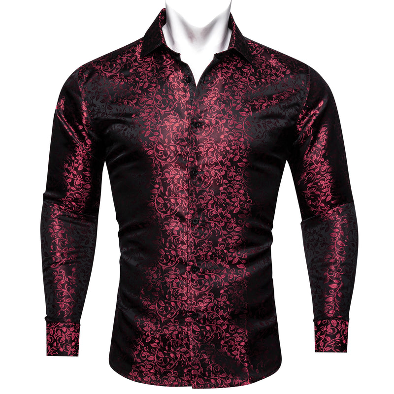 Barry.wang Deep Red Black Paisley Silk Shirt – BarryWang