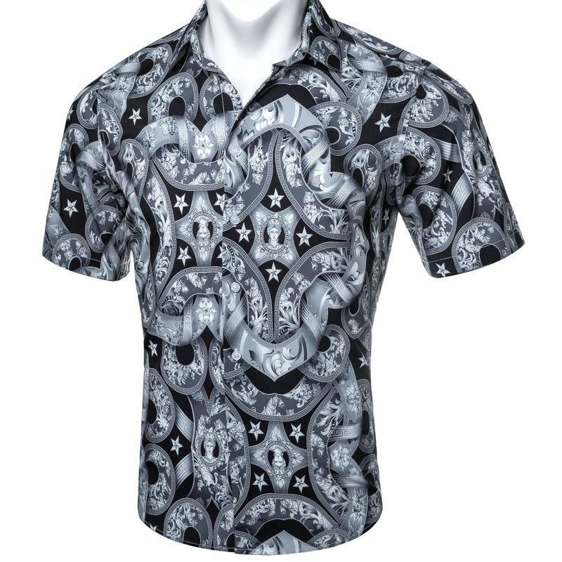 Barry.wang New Black Grey Print Short Sleeve Shirt – BarryWang