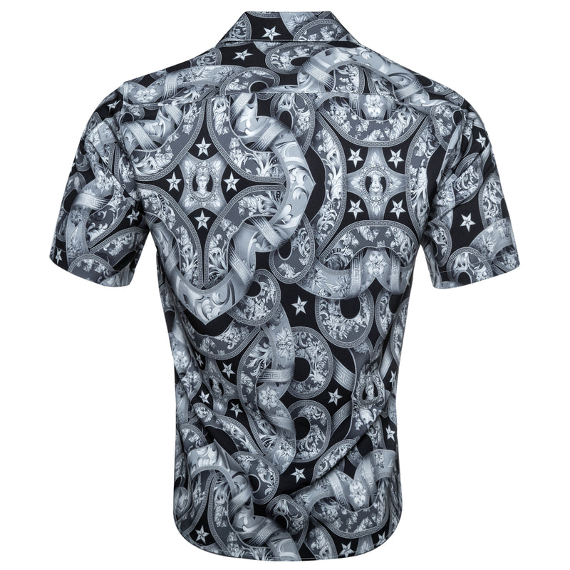 Barry.wang New Black Grey Print Short Sleeve Shirt – BarryWang