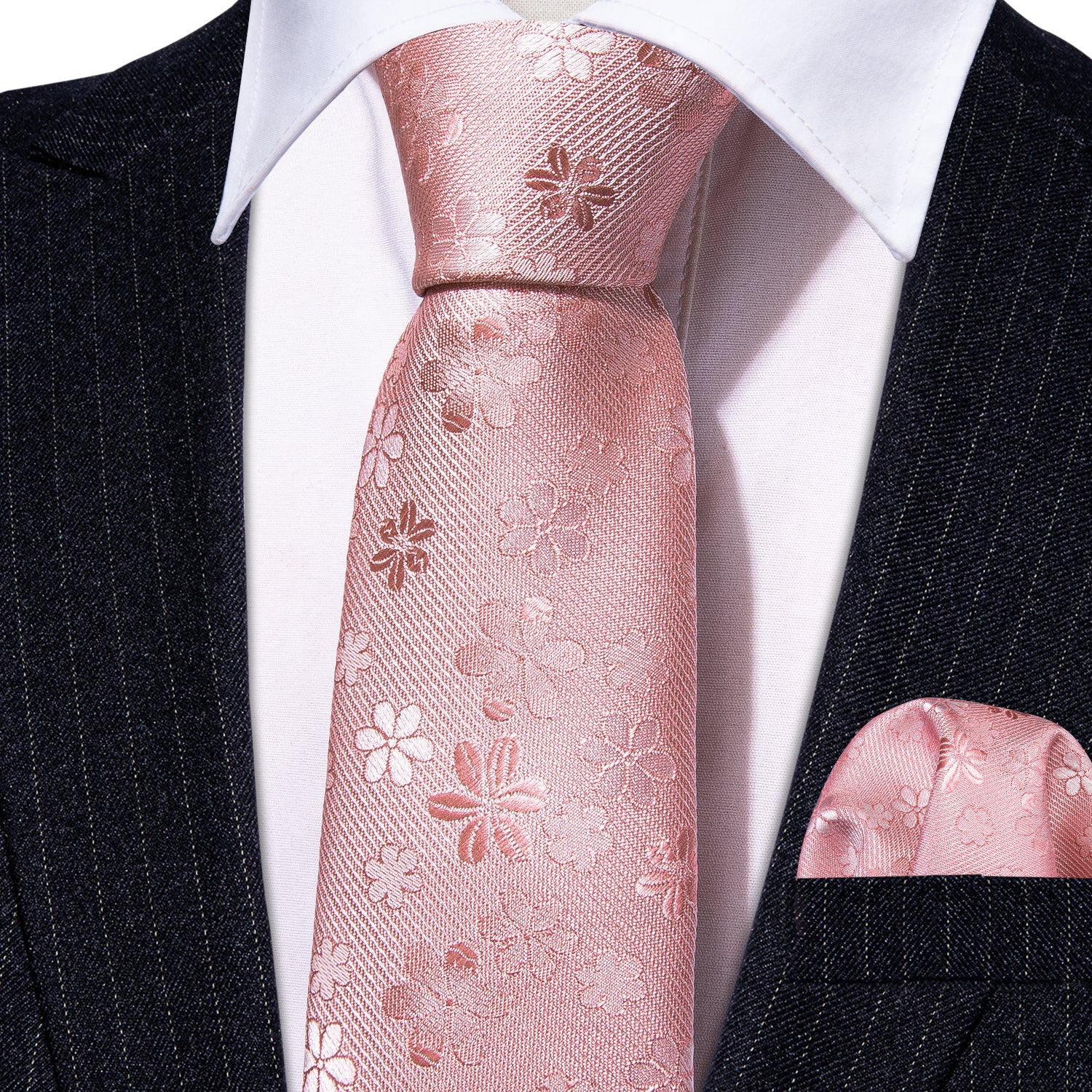 Blush Pink Satin Tie, Necktie with Geometric Rose Gold Rhinestones Pattern