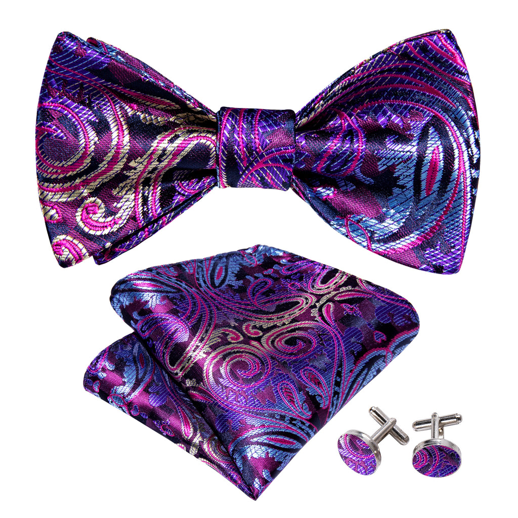 Purple Floral Self Tie Bow Tie Hanky Cufflinks Set – BarryWang