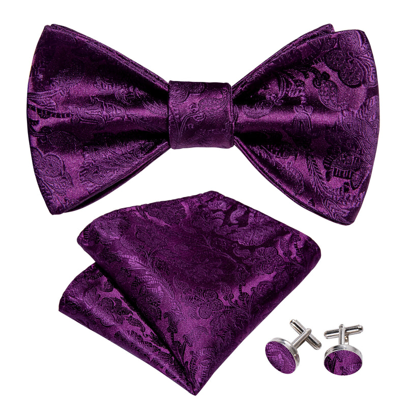 Solid Purple Floral Self Tie Bow Tie Hanky Cufflinks Set – BarryWang