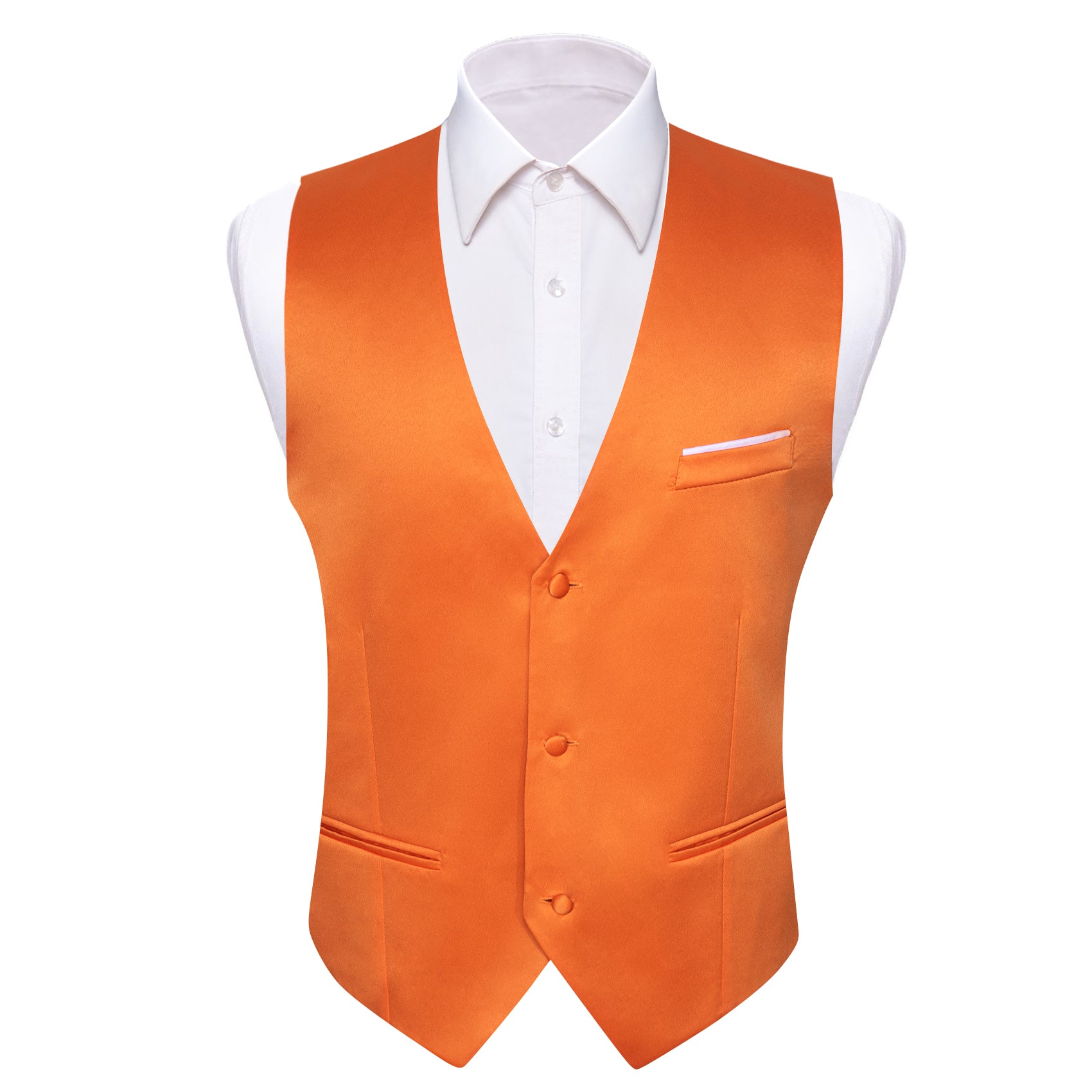 Men's Blue Solid Silk Waistcoat Vest with Lapel Pin