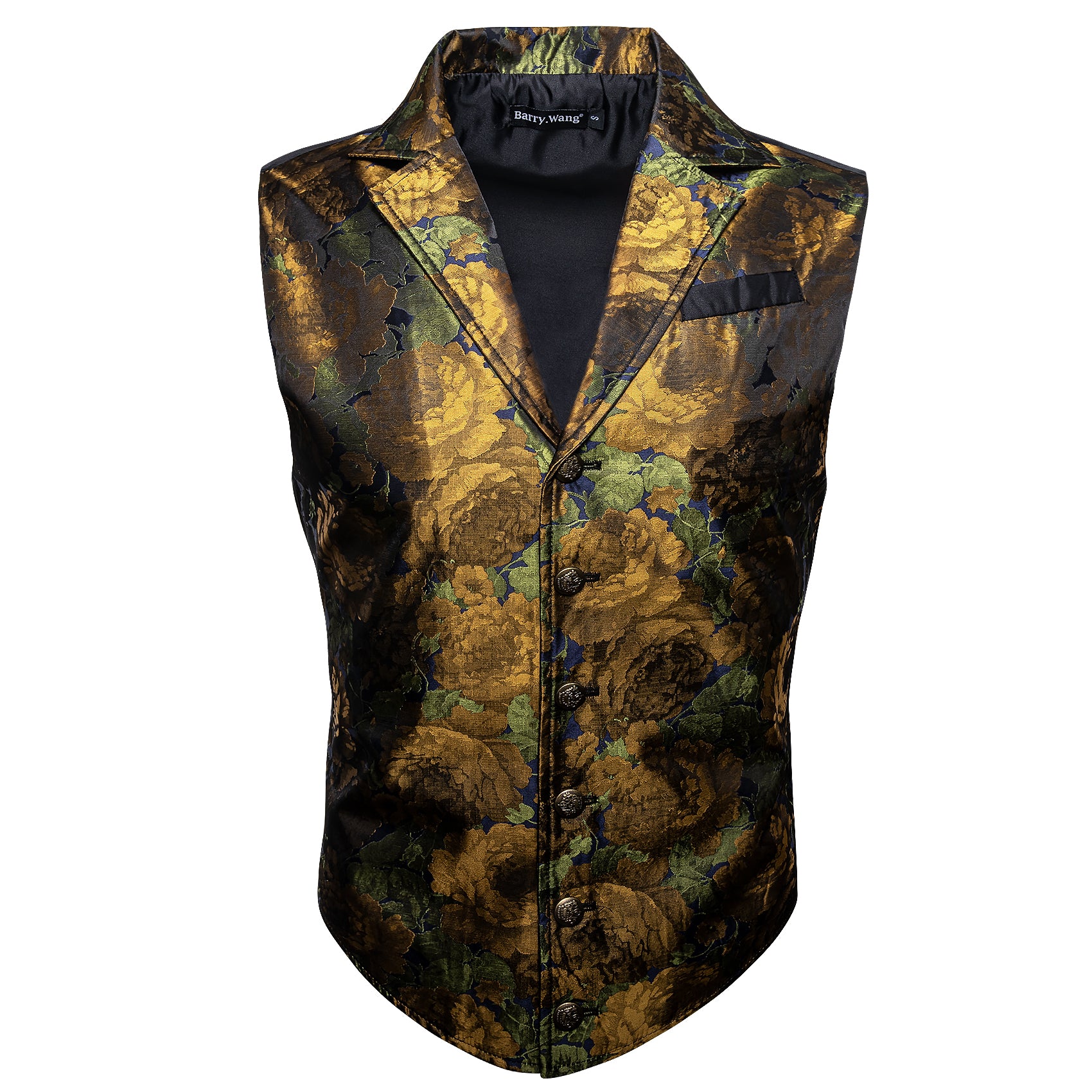 Men's New Gold Black Flower Jacquard Floral Silk Waistcoat Vest