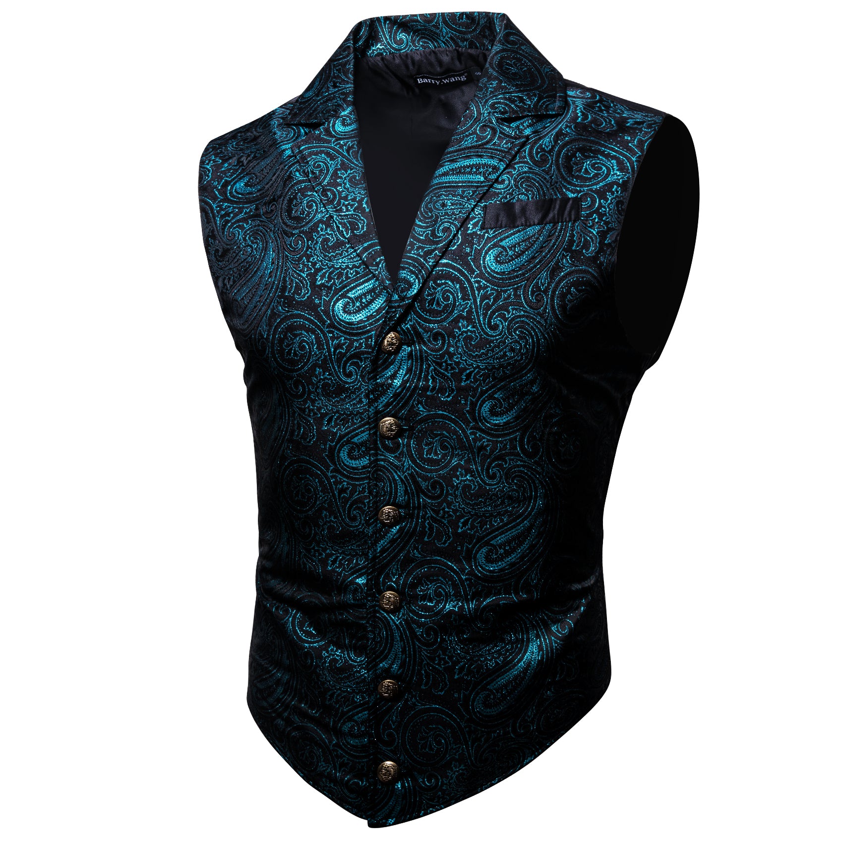 Men's Deep Blue Paisley Jacquard Floral Silk Waistcoat Vest