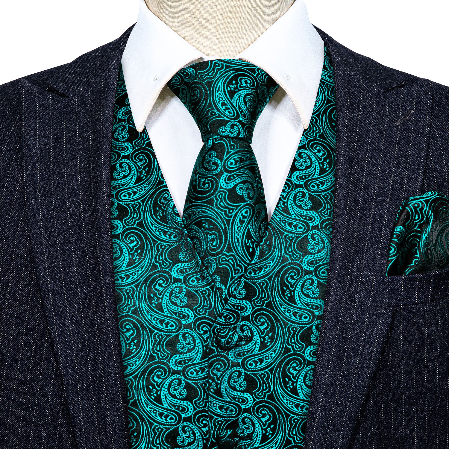 Luxury Men's Blue Floral Silk Vest