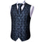 Blue Black Paisley Silk Vest Necktie Pocket square Cufflinks