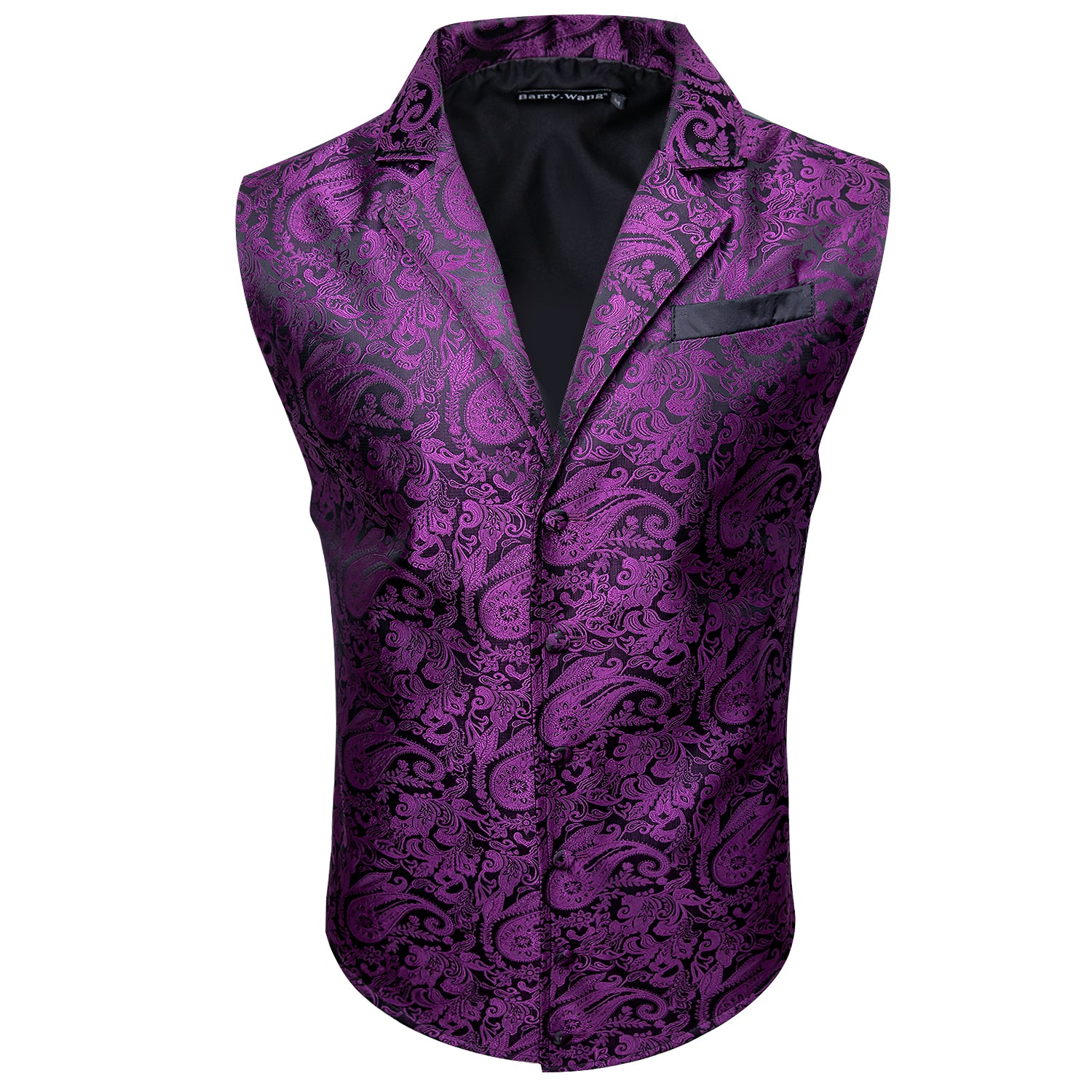 Black Purple Flower Floral Jacquard Silk Men's Vest Hanky