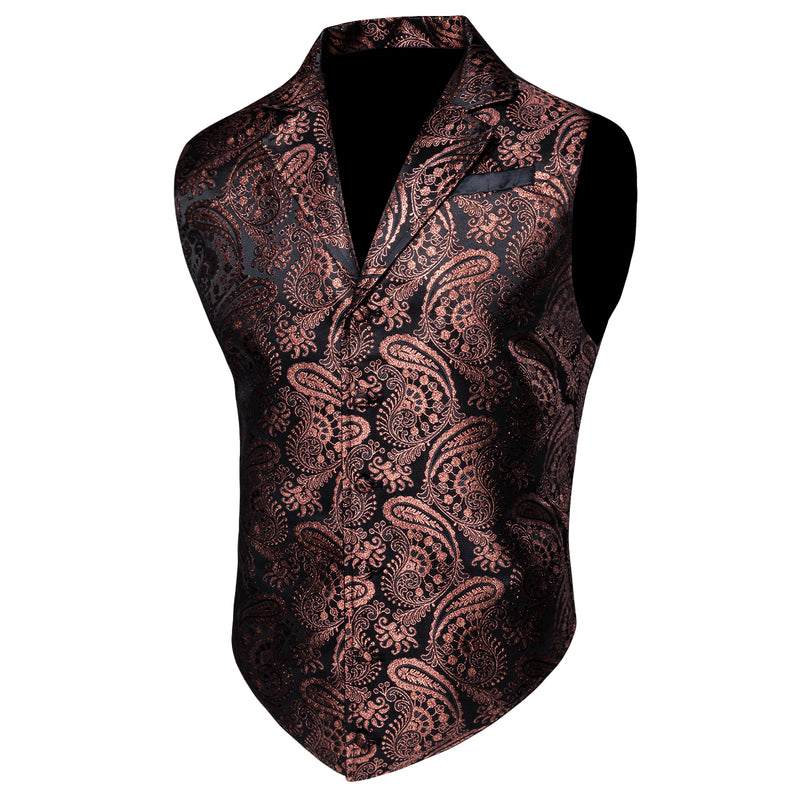 Luxury Men's Novelty Brown Black Paisley Silk Vest