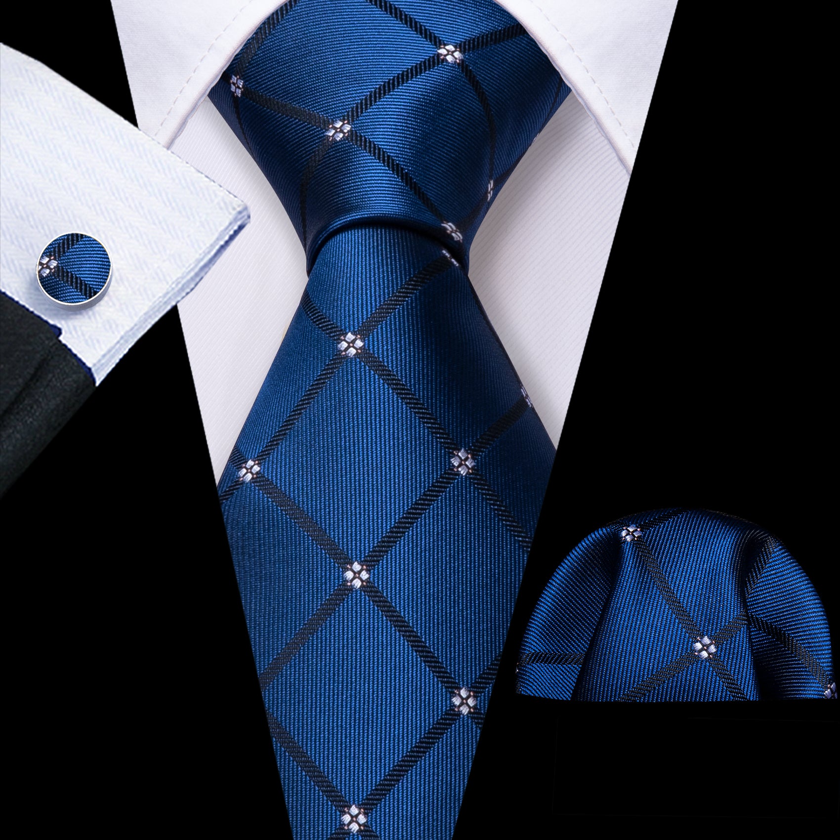 Blue Floral Silk Men's Vest Necktie Handkerchief Cufflinks Set – YourTies