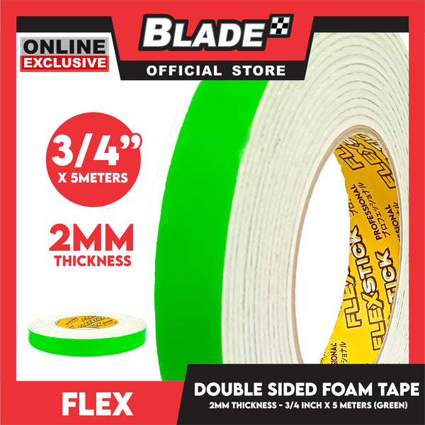 Flex Double Sided Foam Tape 3'' 2mm Thickness 1/2 inch x 5meters (Gree –