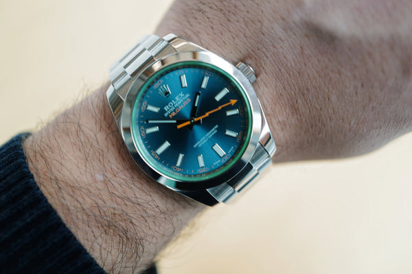 A man wearing a Rolex Milgauss