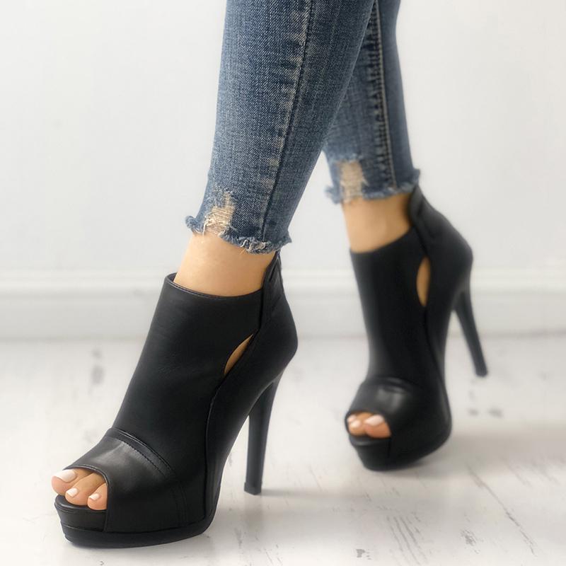 Fashion Peep Toe Cutout Thin Heels - GlitterLily