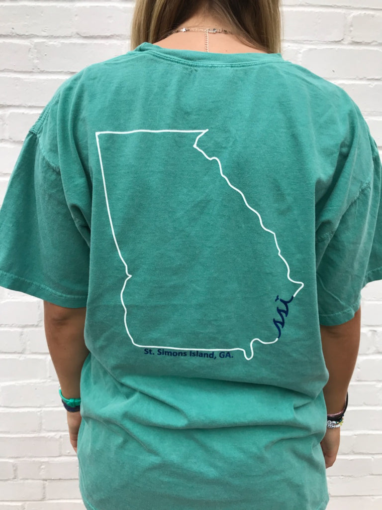 T Shirt - Comfort Colors - Green color T-Shirt / Georgia State Outline SSI Tee Time