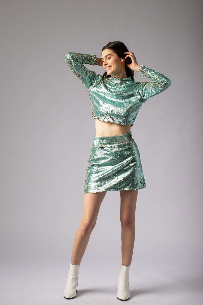 mint green sequin top