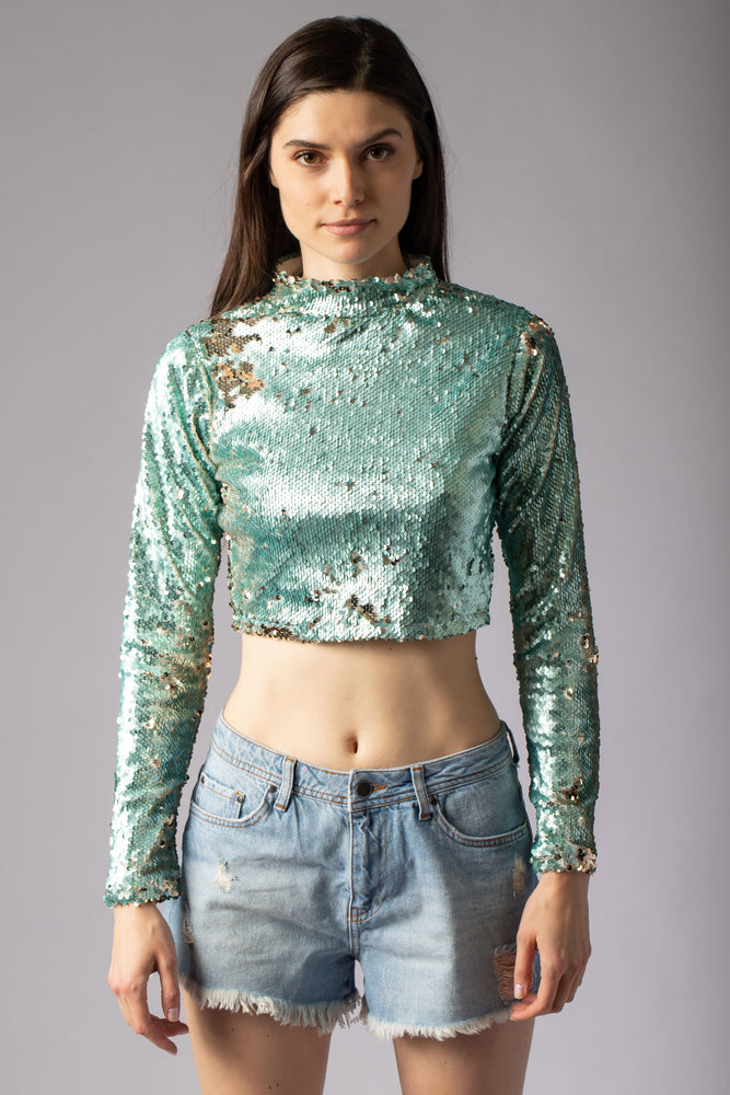 mint green sequin top