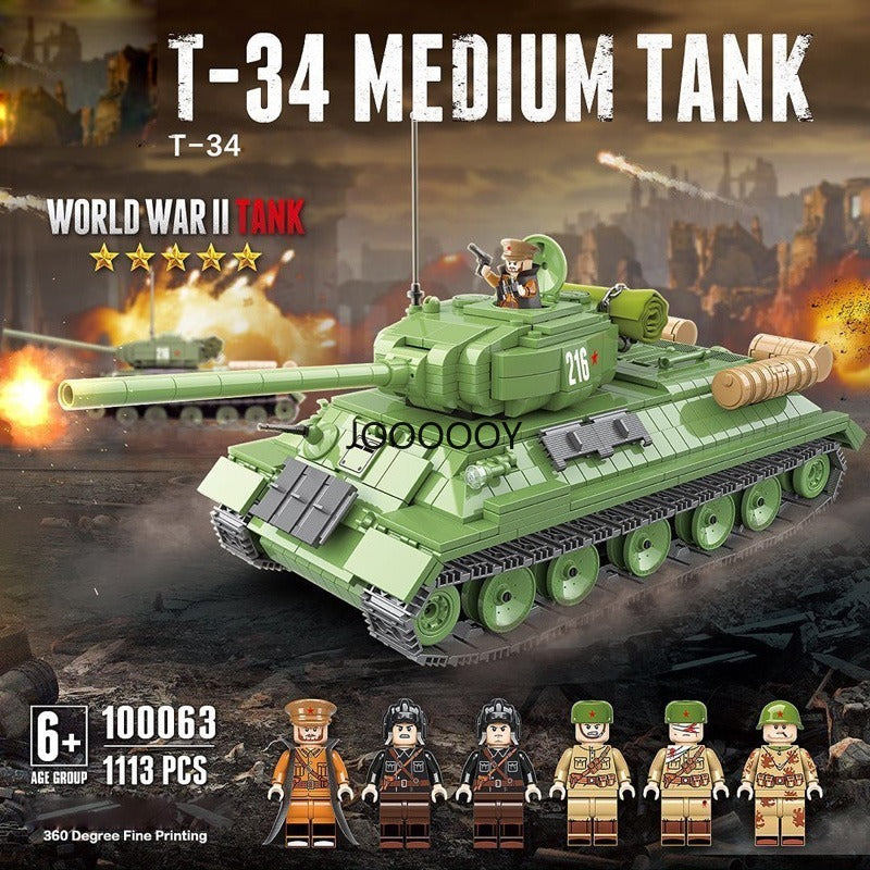 1113pcs Quan Guan 100063 T-34 medium tank ww2 military – Joy Bricks