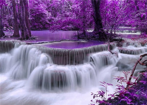 Purple Beautiful Landscape Waterfalls Paint By Diamonds