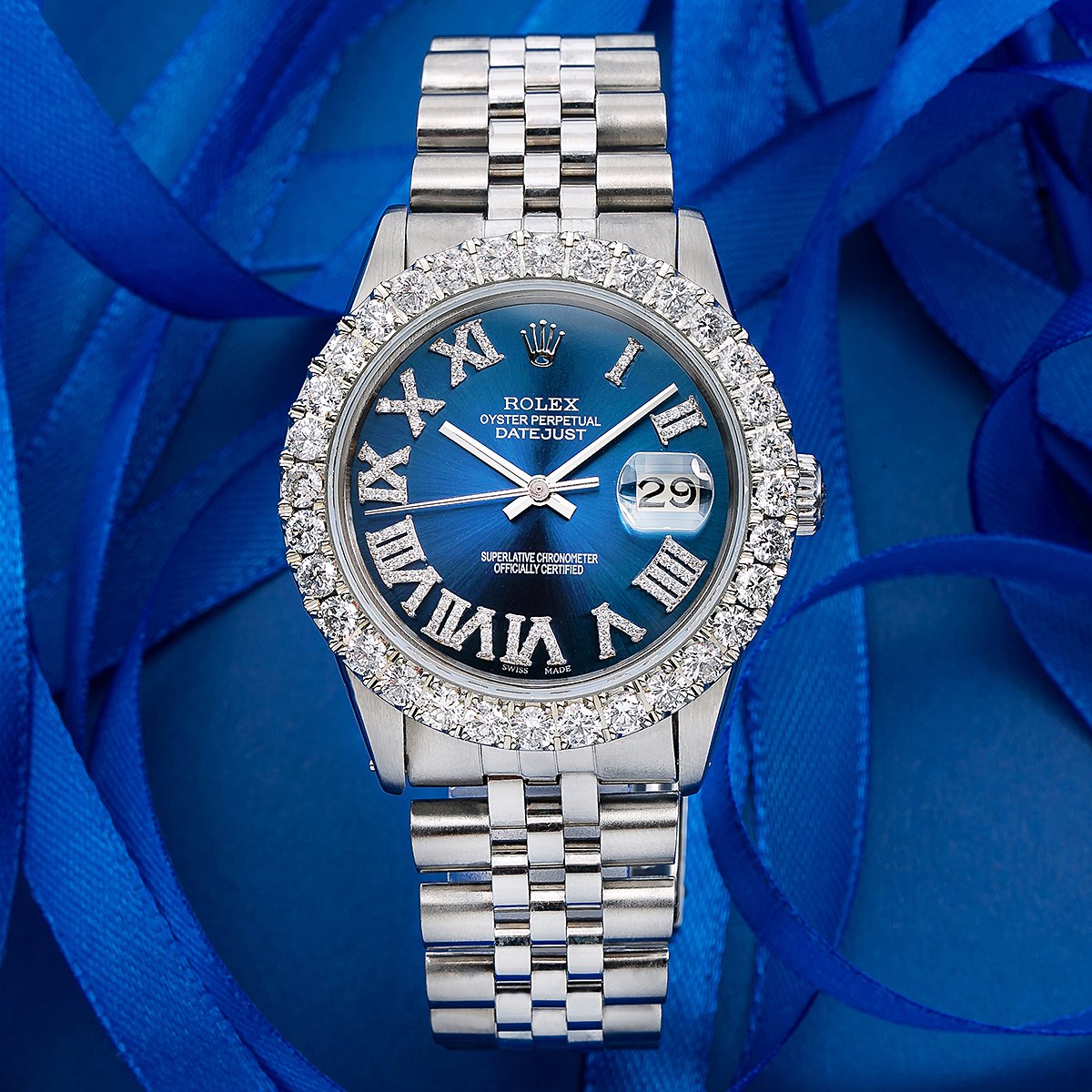 Rolex Datejust Diamond Watch, 16030 36mm, Blue Diamond Dial With 3.25 majorleaguejewelers