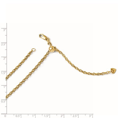 14K Yellow Gold Adjustable Semi Solid Chain Available Sizes 22"-30"