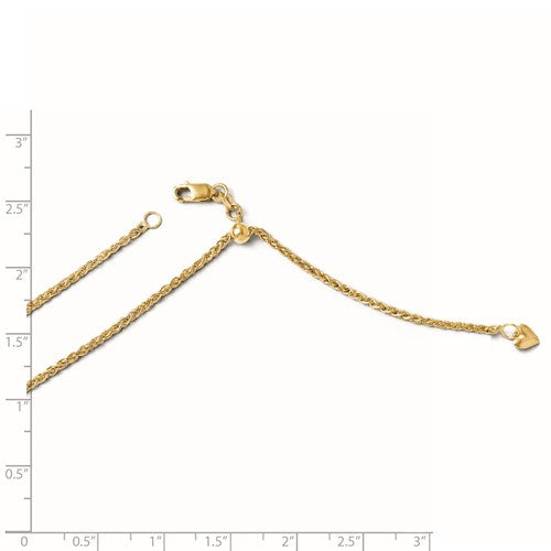 14K Yellow Gold Adjustable 1.6mm Semi Solid Spiga Chain Available Sizes 22"-30"