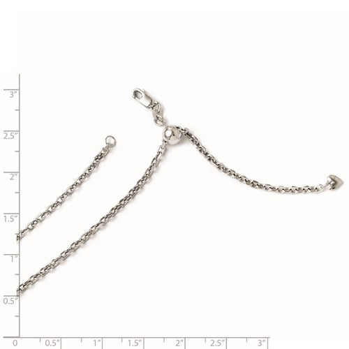 14K White Gold 2.5 mm Adjustable Semi Solid Cable Chain Available Sizes 22"-30"