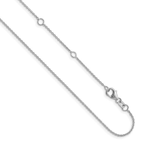 14k White Gold 1.25mm Round Cable 1in + 1in Adjustable Chain Available Sizes 18"-30"