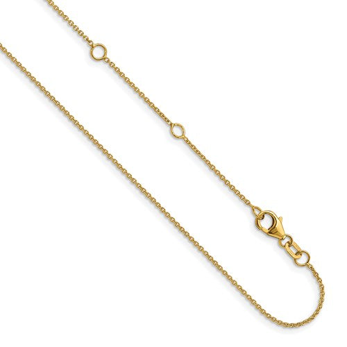 14k Yellow Gold 1.25mm Round Cable 1in + 1in Adjustable Chain Available Sizes 18"-30"