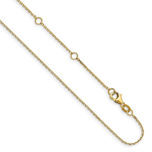 14k Yellow Gold 1.10mm Rolo 1in + 1in Adjustable Chain Available Size 18"
